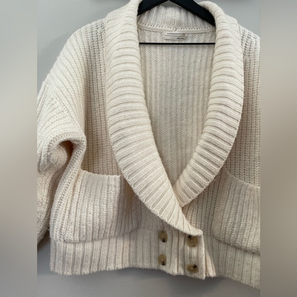 Anthropologie Deep-V Cardigan Sweater Wool Blend In Ivory Size L - Picture 5 of 12